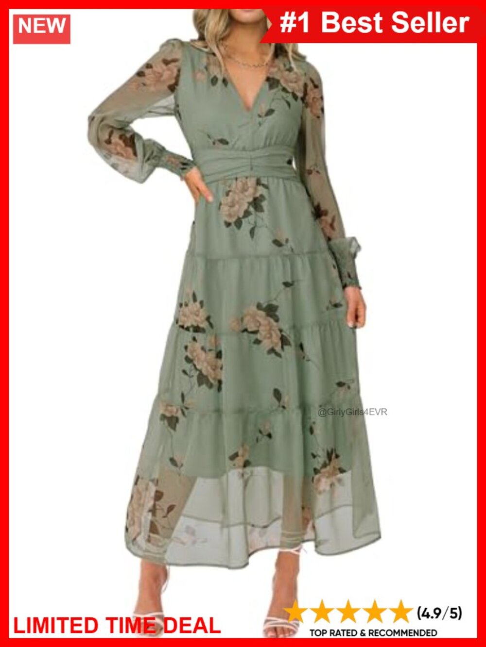 Floral Maxi Dress Long Sleeve V-Neck Boho Wedding Guest Formal